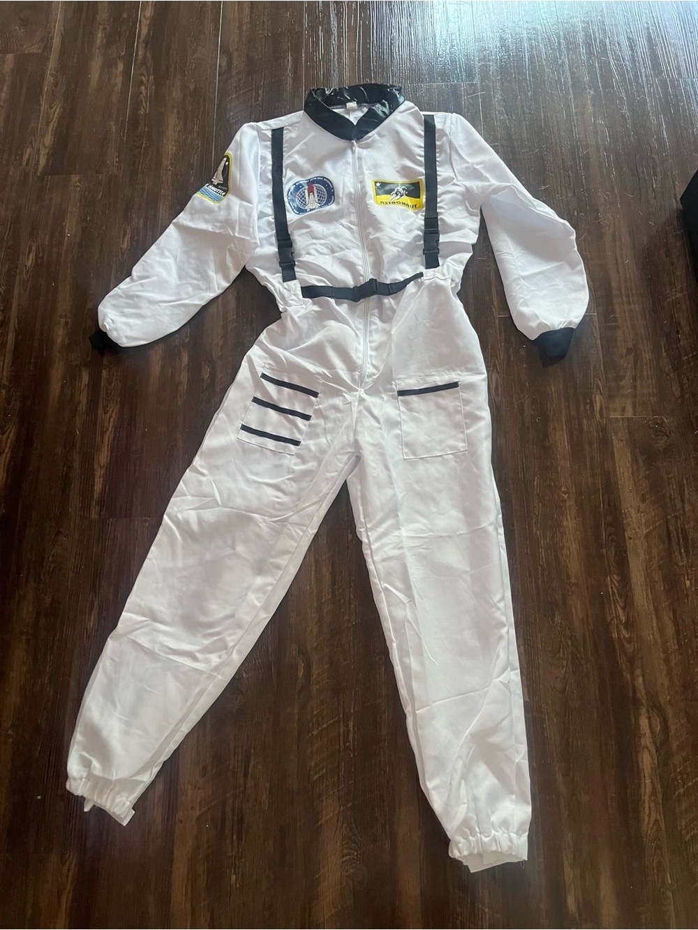 White Astronaut-Style Jumpsuit with Black Trim. Adult Small Costume.